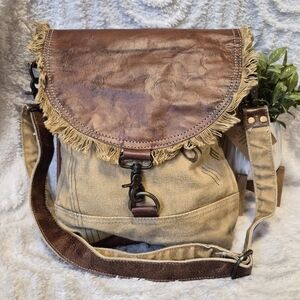 Clea Ray Recycled Canvas Crossbody Messenger Bag Distressed Boho Army Utility